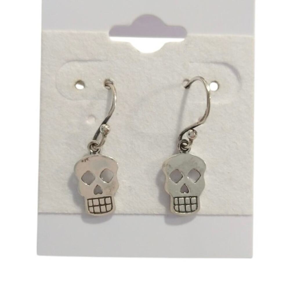 925 Sterling Silver Dangle Drop Skull Earrings Hook Signed Jewelry Lot Gift